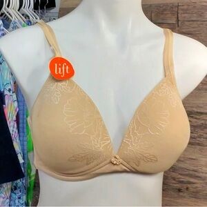 Warner's Beige Lift Bra with Floral Design